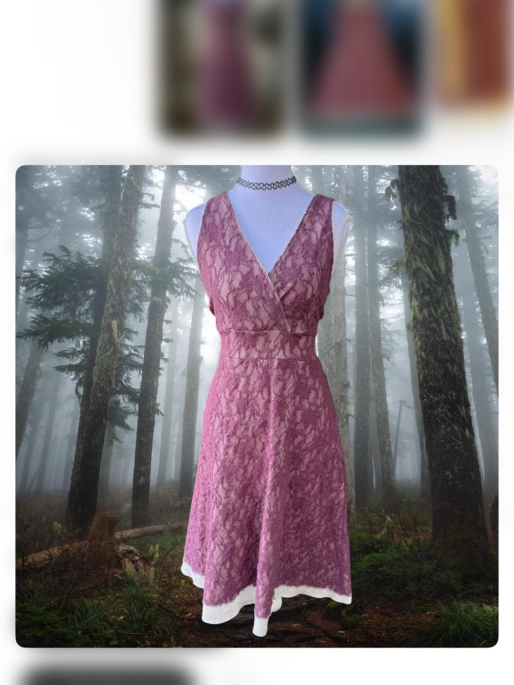 tervis Rose Pink Lace A-Line Dress with White Hem